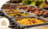 Catering buffet setup with chafing dishes